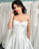 A Line Satin Strapless Wedding Dresses Corset Bridal Gown